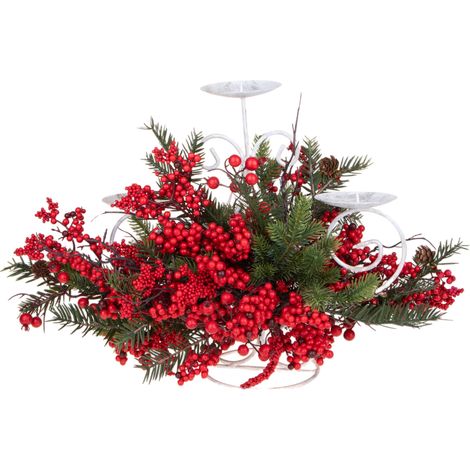 Porta candele x3 con abete rosso H40 cm per decorazioni natalizie