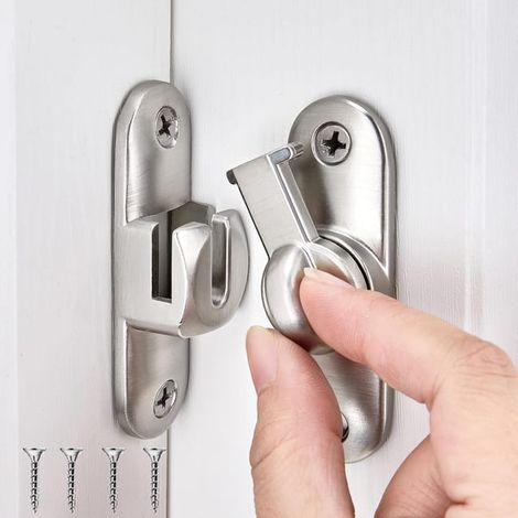 Verrou Porte Coulissante,90/180 Degrés Serrure Porte Interieure Avec Vis Loquet Porte Crochet,pour Porte Fenêtre Chambre Salle Bain (1/5)
