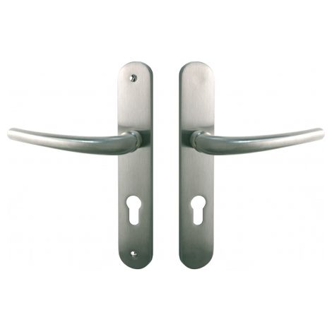 Ouvre&Déco – Poignée de porte extérieure VEGA – 2 poignées avec rehausse – Laiton nickel mat – Entraxe 195 mm – Compatible avec serrures à relevage (1/2)