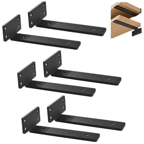 Lot de 6 supports d'étagère robustes rustiques flottants pour étagères murales, supports d'étagère industriels noirs (15,2 cm - 6 pièces) (1/5)