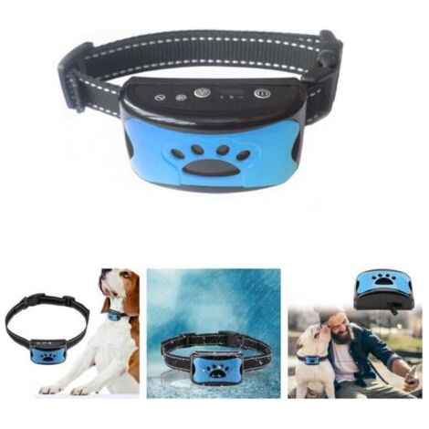 Pair Collier anti-aboiement pour chien, modes son/vibration/vibrations fortes, détection intelligente des aboiements, 7 niveaux de sensibilité, rechargeable, convient aux grands et petits chiens, bleu (1/4)