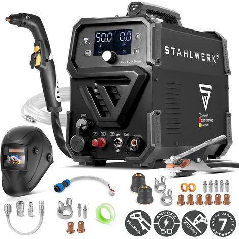 STAHLWERK Découpeuse plasma CUT 50 P Digital équipement complet - 50 A Inverter Plasma Cutter avec allumage Blowback, affichage numérique, interface THC pour réglage CNC de la hauteur, capacité de cou (1/5)