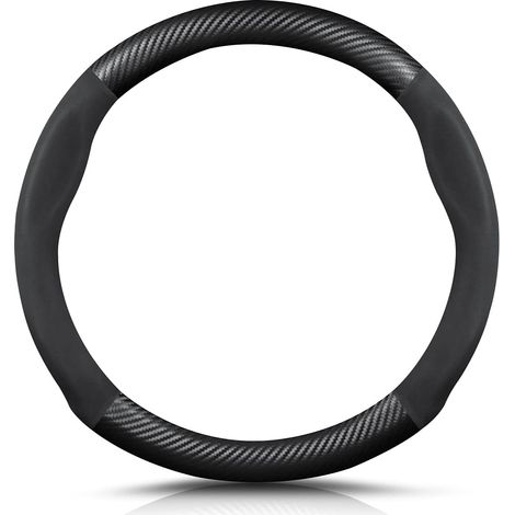 Funda redonda de fibra de carbono y cuero sintético para volante, 38 cm, antideslizante, transpirable, para volante deportivo, para coche de diámetro