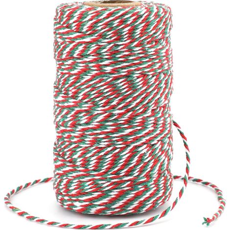 2 cordes en coton bicolores de 2 mm, 21 vert + blanc 2 mm (100 m/rouleau/80 g) (1/5)