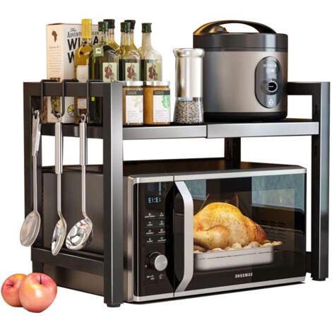 QORVA-Étagère pour micro-ondes autoportante, rangement de cuisine réglable, métal noir, (1/5)