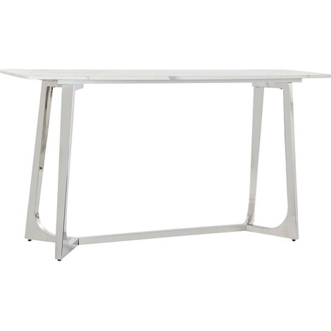 Console élégante marbre blanc et acier pour salon - Marbre blanc veiné d'acier argenté (1/5)