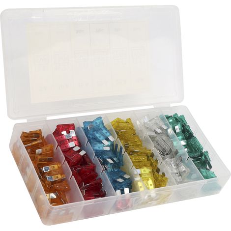 Packung mit 200 Flachsicherungen 5A 10A 15A 20A 25A 30A, universelles Sortiment für Autos, Motorräder, Wohnmobile, LKWs und Boote (1/5)