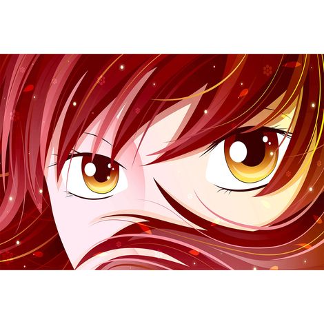 Papier peint panoramique 3D manga rouge | Tapisserie panoramique animé chambre enfant | Papier peint panoramique japonais chambre ado - 267 x 400 cm (4 pièces) (1/2)