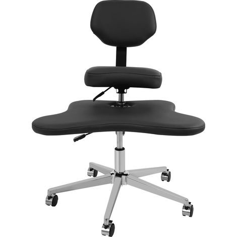 HAUTOUR Chaise de bureau à pattes croisées, réglable, ergonomique, pour méditation, yoga et bureau, autoportante, avec 5 roues de frein, coussin d'assise, 53 à 69 cm, repose-pieds de 38 à 46 cm (Noir) (1/5)
