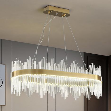 Lustre Moderne En Cristal, Suspension LED DoréE, Plafonnier Semi-Encastré, Lustre Suspendu Pour Cuisine, Salon, Chambre, Couloir, Escalier, 80 CM (1/5)