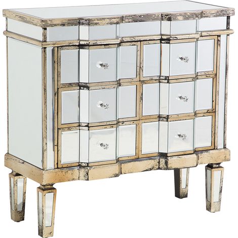Aparador con espejo dorado 6 cajones shabby chic diseño francés Mozela (1/5)