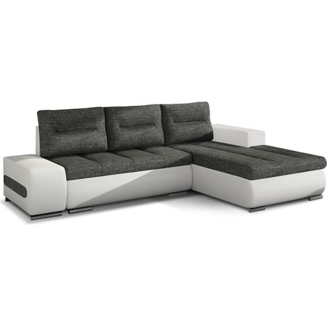 Canapé convertible angle droit tissu gris foncé et simili blanc Waker 275cm (1/5)