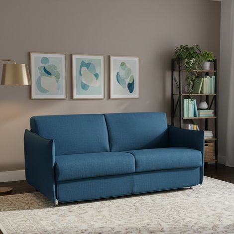 Dmora - Sofá cama 2 plazas Trovo, Sofá convertible para salón, acolchado, desenfundable, calidad 100% Made in Italy, 180x95 h90 cm, Azul (1/5)