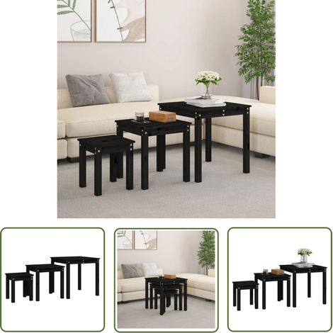 The Living Store Satztische 3 Stk. Schwarz Massivholz Kiefer - Holztisch - Kiefernholztisch - Satztisch - Beistelltisch - Wohnzimmermöbel (1/5)