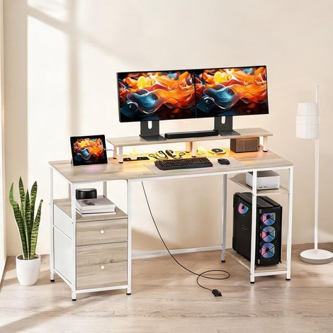 Bureau bois naturel en panneau de particules 155,5 x 48 x 88,5 cm (1/5)