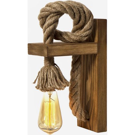 Holz-Wandleuchte aus Holz und Seil E27 Drava (1/3)