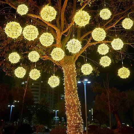 Lampadaire Sphérique LED - Éclairage Extérieur Solaire Étanche - Décoration de Jardin, Arbre de Noël, Porche et Terrasse - 20 cm - Blanc (1/5)