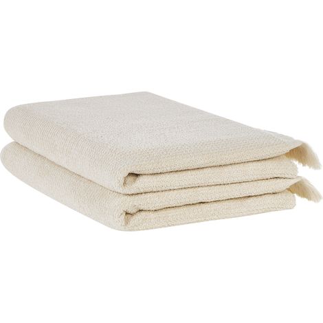 Conjunto de 2 toallas de algodón beige rizo textura borlas decorativas baño Atiu