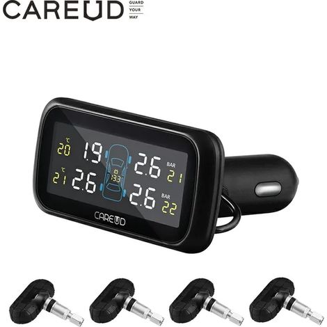 (903-NFplus) Système de surveillance de la pression des pneus sans fil pour voiture avec 4 capteurs internes/externes et écran LCD, allume-cigare (1/5)