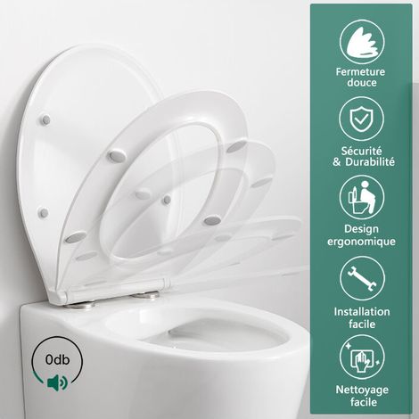 Abattant WC Frein de Chute Lunette de Toilette Forme O Abattant Toilette Dégagement Rapide Abattant pour WC Charnière Réglable (1/4)