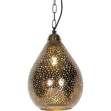 Orientalische Hängelampe Schwarz mit Kupfer - Maru 5