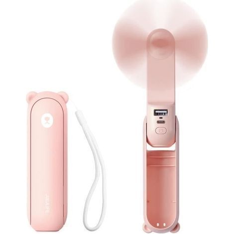 Mini-Handventilator mit 3-in-1-Funktion: wiederaufladbar, batteriebetrieben, mit Powerbank und Taschenlampenfunktion – pink