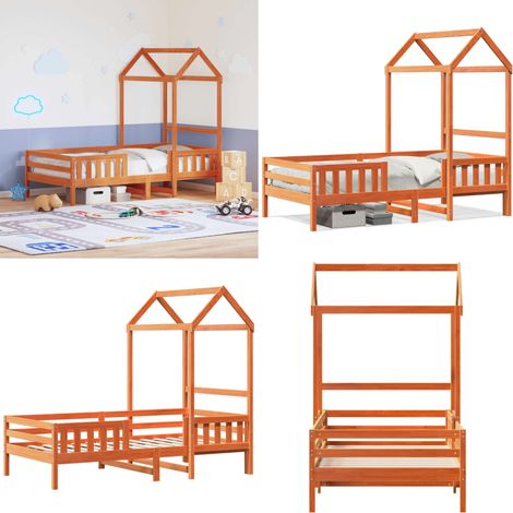 Cadre de lit avec toit sans matelas cire marron 90x200 cm - Lit Enfant - Chambre D'enfant - Lit Cabane - Lit Modulaire - Lit Design - Home & Living (1/5)