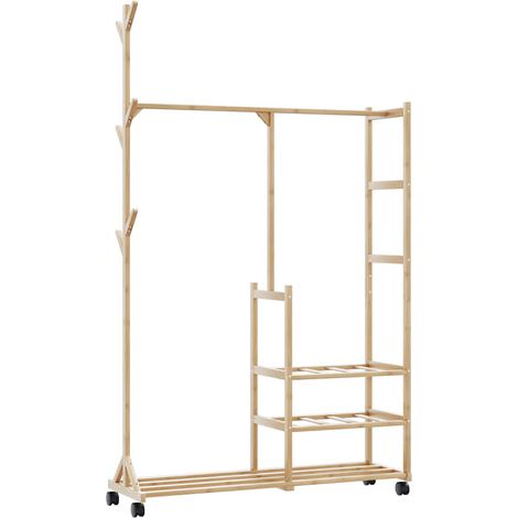 Kleiderständer mit Ablagen und Rollen 100x38x175,5 cm Bambus