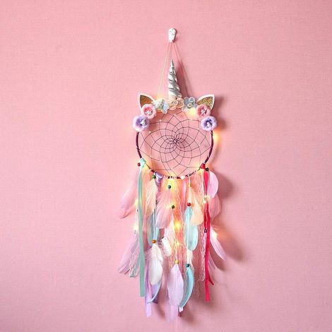 Violet Attrape rêve Licorne avec Lumineux pour Filles, Attrape rêve Plume avec LED pour décoration de Chambre à Coucher, Cadeau d'anniversaire pour Filles