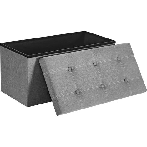 Banc de Rangement, 80L, Coffre, Boîte, Pouf, Pliable, en Tissu Façon Lin, Charge 300 kg, pour Salon, Chambre, Couloir, Gris Clair LSF001G02 (1/5)