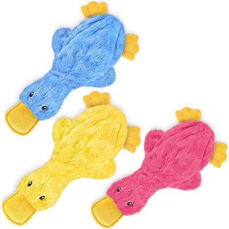 Jouet pour chien canard froissé jaune, bleu et rose, jouet à mâcher légèrement rembourré et couineur, jouet interactif en peluche douce pour chiens de petite, moyenne et grande taille (1/5)