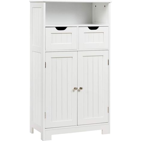 Costway – Meuble bas de salle de bain blanc 60 x 30 x 109 cm – 2 tiroirs ajustables – Armoire étanche avec portes à bouton magnétique – Rangement pour salon et chambre
