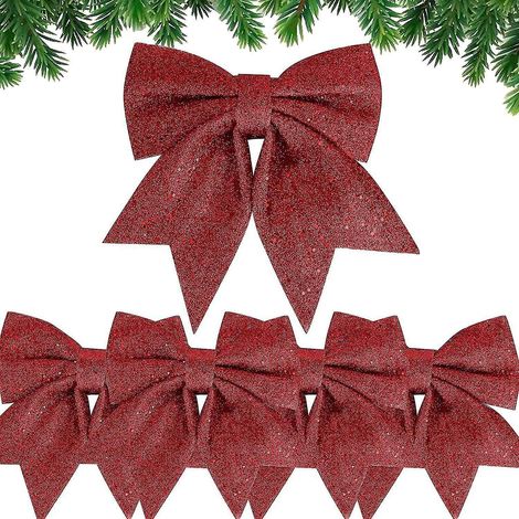 Lot de 5 nœuds en ruban de Noël de 24 cm, grands nœuds décoratifs pour Noël. (1/4)