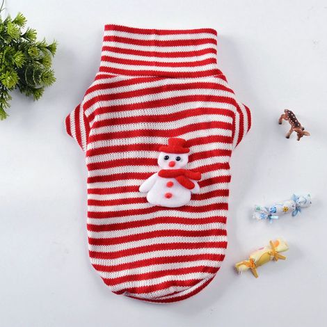 Vêtements pour animaux de compagnie en polyester doux, costume à col montant avec bonhomme de neige de Noël pour chien et chat. (1/5)