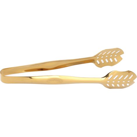 Servierzange aus Edelstahl, geeignet für Speisen, dickwandig, hohl, für Buffet, Küche, Grill, Standardzange, goldfarben (1/5)