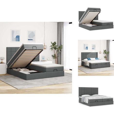 Cadre de lit ottoman avec matelas gris foncé 200x200cm tissu - Lit Ottoman - Lits Ottomans - Cadre De Lit - Cadre De Lit Avec Rangement (1/5)