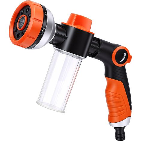 Accessoire de tuyau d'arrosage pour le lavage des chiens avec flacon distributeur de savon buse de tuyau d'arrosage 8 en 1 pour laver les voitures, nettoyer les sols et arroser les plantes. (1/5)