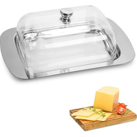 Beurrier,Boîte à Beurre,Beurrier Inox avec Couvercle et Poignée,Fromage En Métal Bol Capacité pour 250g de Beurre,Adaptée à la Conservation des Fromages Gâteaux Desserts Fruits et Plats Froids (1/5)