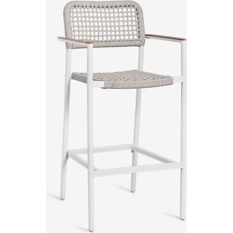 Sgabello alto da giardino Nediam con braccioli in alluminio e corda intrecciata SKLUM            