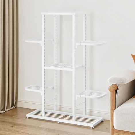 Support D’étagère à Plantes 5 Niveaux Robuste, Métal Blanc, Présentoir D’angle Haut pour 9 pots, Intérieur/Extérieur, 62,5x23x88 cm (1/5)