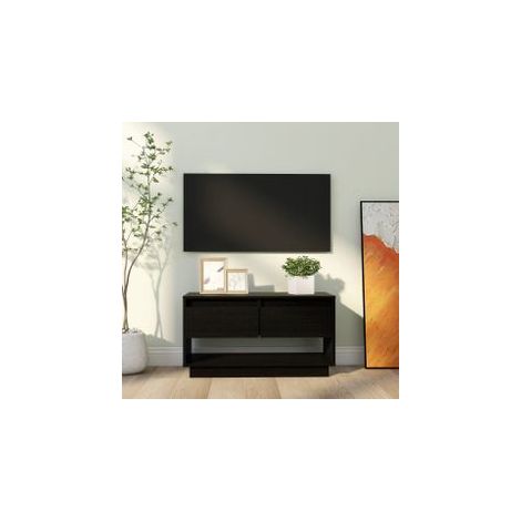 Meuble TV Noir 74x34x40 Bois de pin massif (1/5)