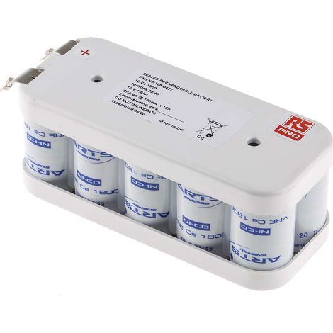 Bloc batterie rechargeable RS PRO 12V NiCd 1.8Ah CS x 10 ( Prix pour 1 ) (1/2)
