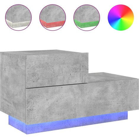 Mesita de noche con luces LED y cajones 70 x 36 x 40,5 cm madera contrachapada gris DEC033193