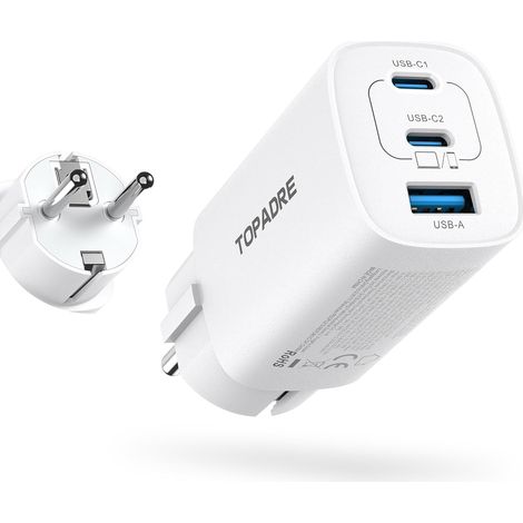 Chargeur USB C 65W, 3 Ports Chargeur Rapide, Fiche Schuko (CEE 7/7) (1/5)