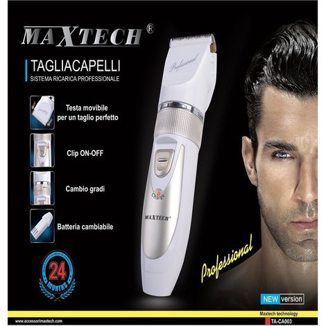 TRADE SHOP - Tagliacapelli Rasoio Rasatura Batteria Ricaricabile Professionale Maxtech Uomo Ta-ca003 -