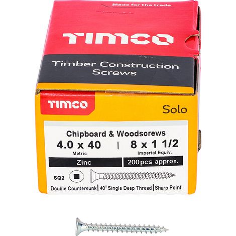 TIMCO Solo Countersunk Silver Woodscrews - 4.0 x 40