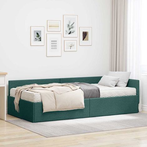 vidaXL Eckbettgestell mit Matratze Sonstiges 2 pcs Grün Stoff (1/5)