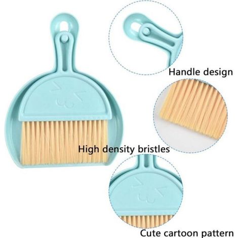 Mini Pelle Balayette Plastique, Balai Multifonction pour Nettoyage Bureau, Outil Balayage pour Enfants Adultes (Bleu) (1/4)