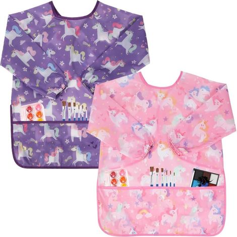 Tablier Peinture Enfant, Blouse Peinture Imperméable avec Manches & 3 Poches, Réutilisable Tablier de Cuisine pour École Peinture Cuisine Bricolage Garçons et Filles (1/5)