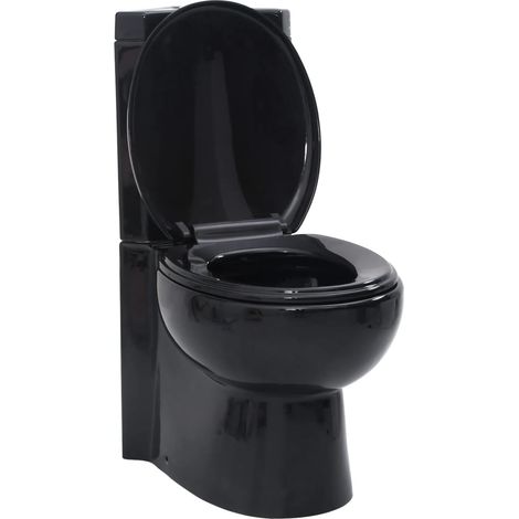 WC Ceramic Toilet Bathroom Corner Toilet Black vidaXL